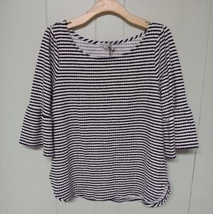 NWT WOMENS GREEN ENVELOPE BELL SLEEVE STRIPED TOP WOMENS PLUS SZ 1X BLUE WHITE